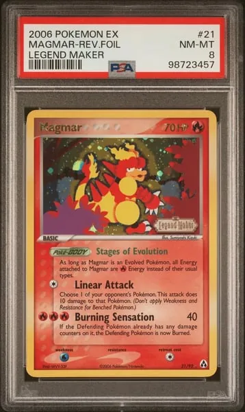 Magmar 21/92 EX Legend Maker reverse foil graded PSA 8