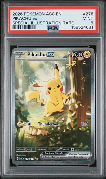 Pikachu ex 276/217 Special Illustration Rare graded PSA 9, Cardze Gold Pokémon pack